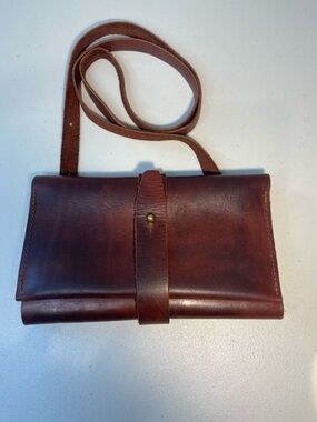 Handcrafted Brown Leather Crossbody Clutch